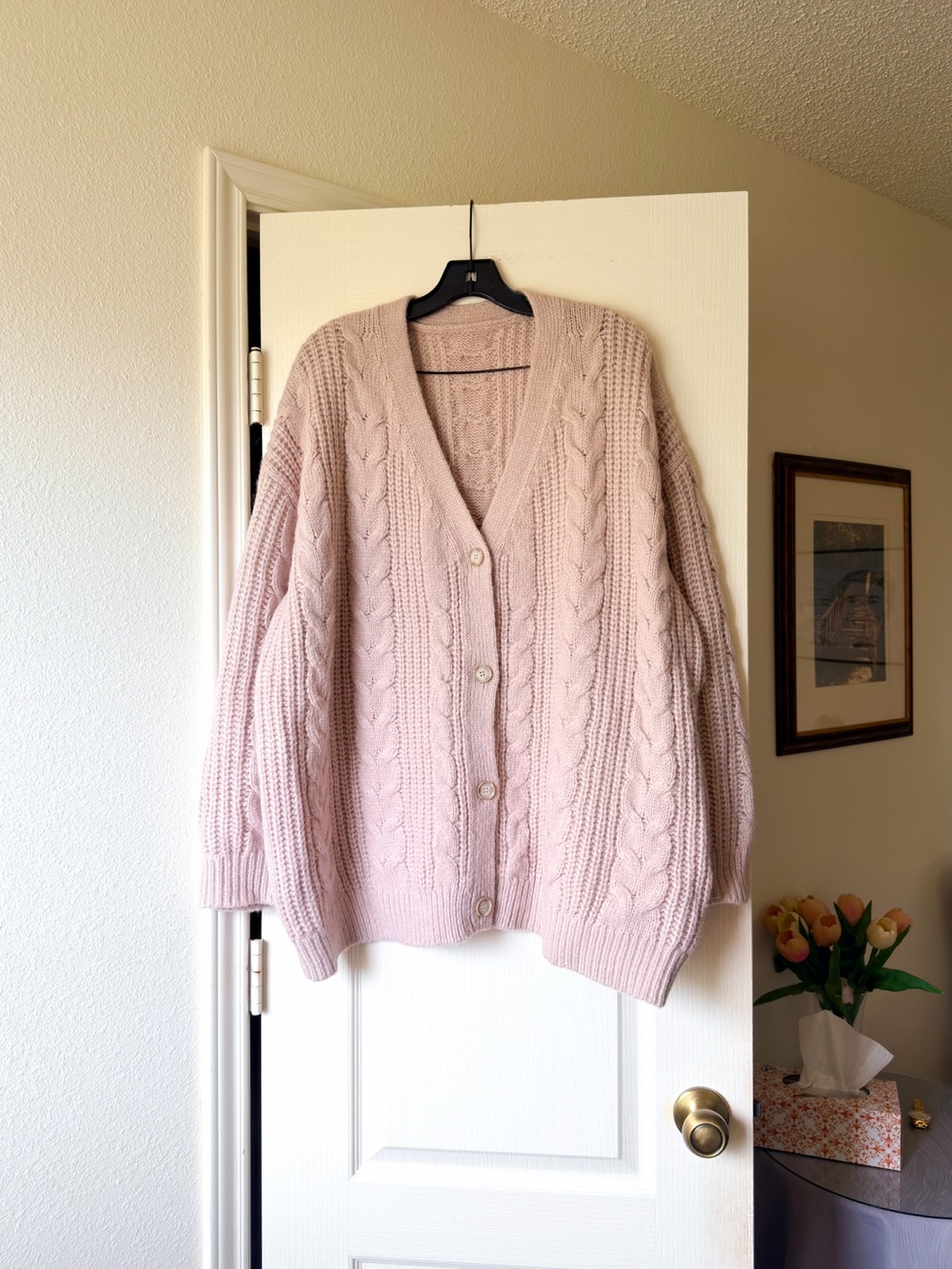 Jenni Kayne Cable‎ Cocoon Cardigan Blush Oversized XL GUC - Picture 2 of 9